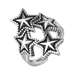 Black Enamel & Silver-Plated Star Cluster Open Ring