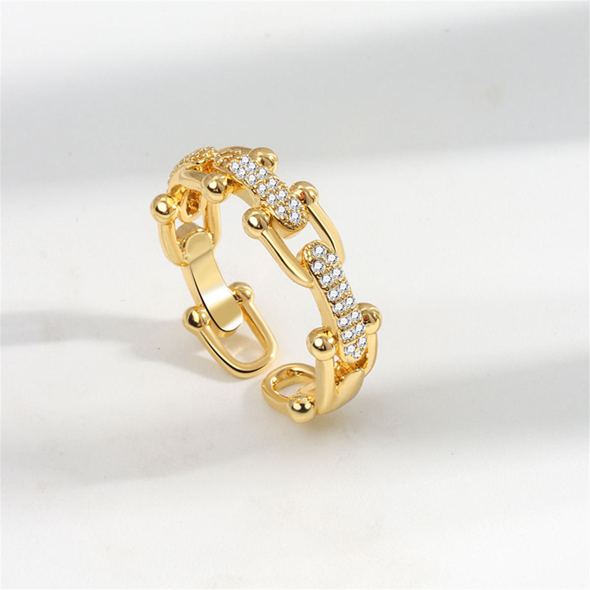 Cubic Zirconia & 18K Gold-Plated Vachette Clasp Open Ring