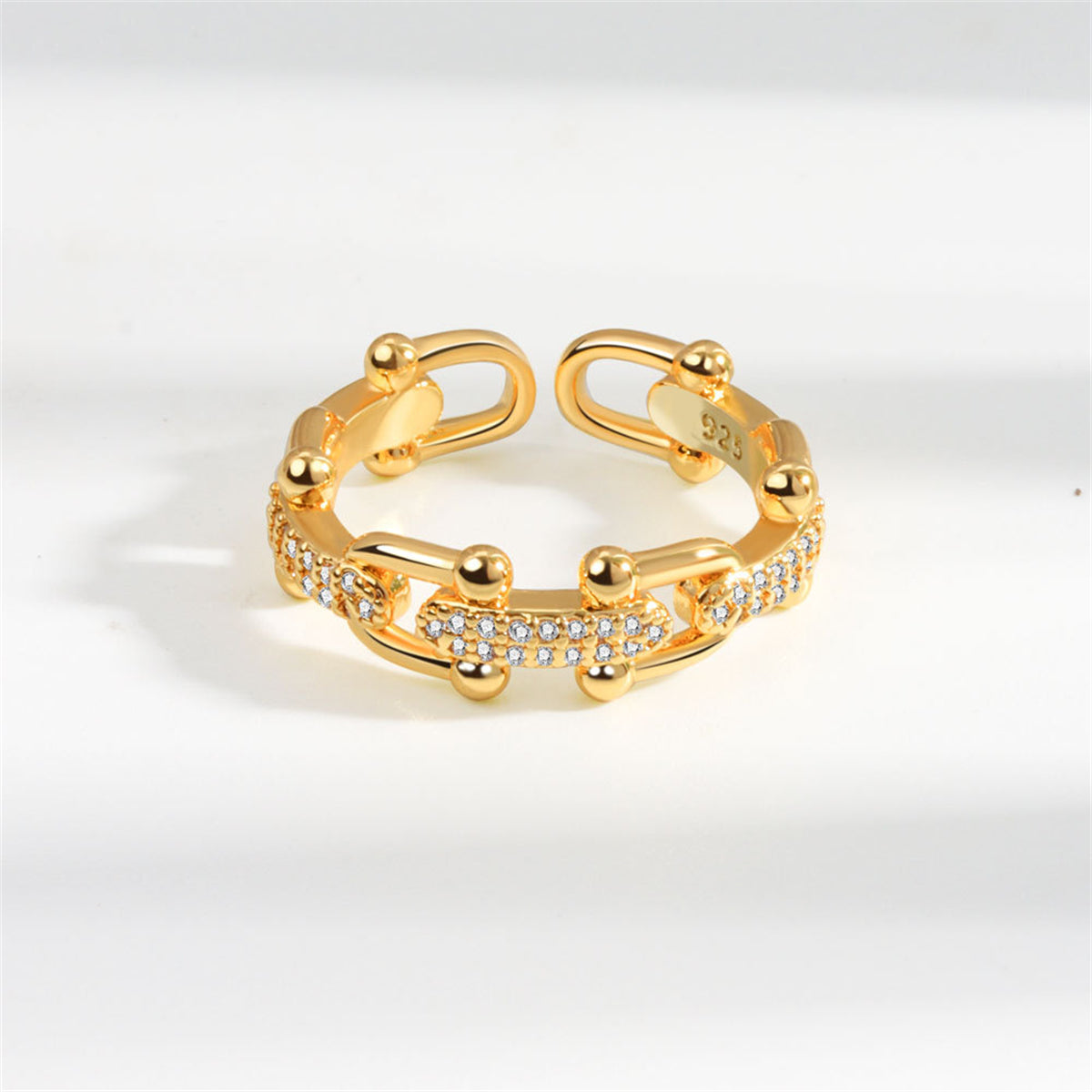 Cubic Zirconia & 18K Gold-Plated Vachette Clasp Open Ring