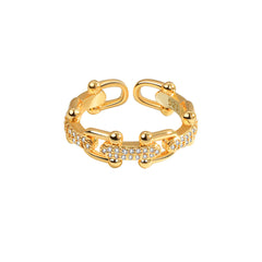 Cubic Zirconia & 18K Gold-Plated Vachette Clasp Open Ring