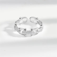 Cubic Zirconia & Silver-Plated Vachette Clasp Open Ring