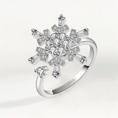 Crystal & Cubic Zirconia Rotatable Snowflake Open Ring