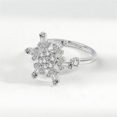 Crystal & Cubic Zirconia Rotatable Snowflake Open Ring