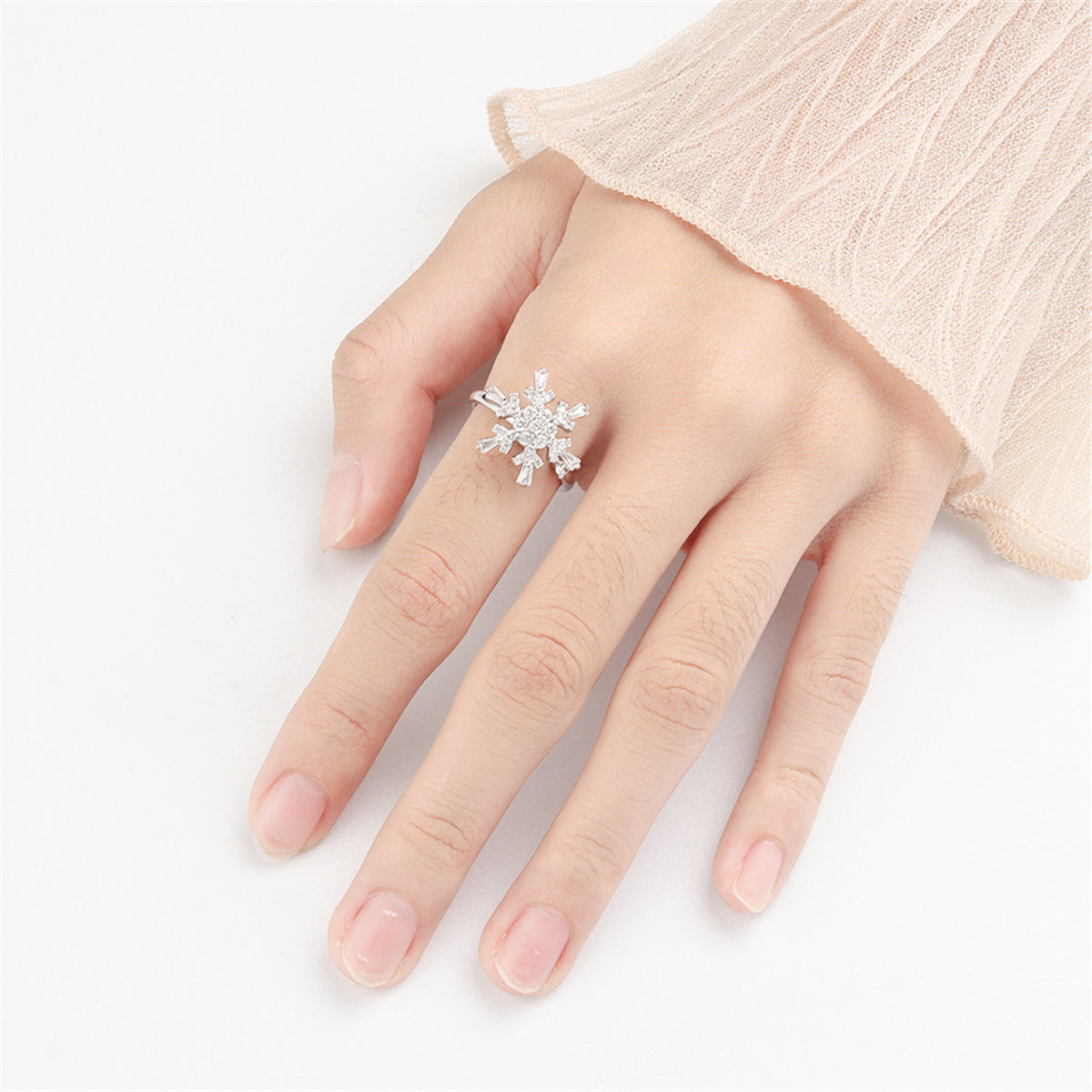 Crystal & Cubic Zirconia Rotatable Snowflake Open Ring