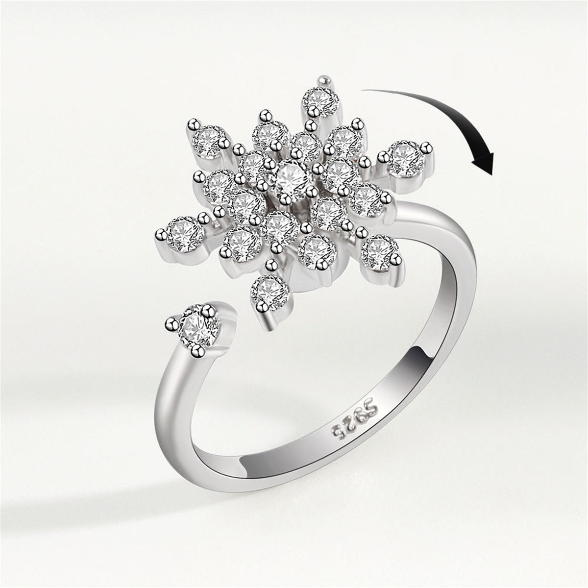 Cubic Zirconia Rotating Snowflake Open Ring