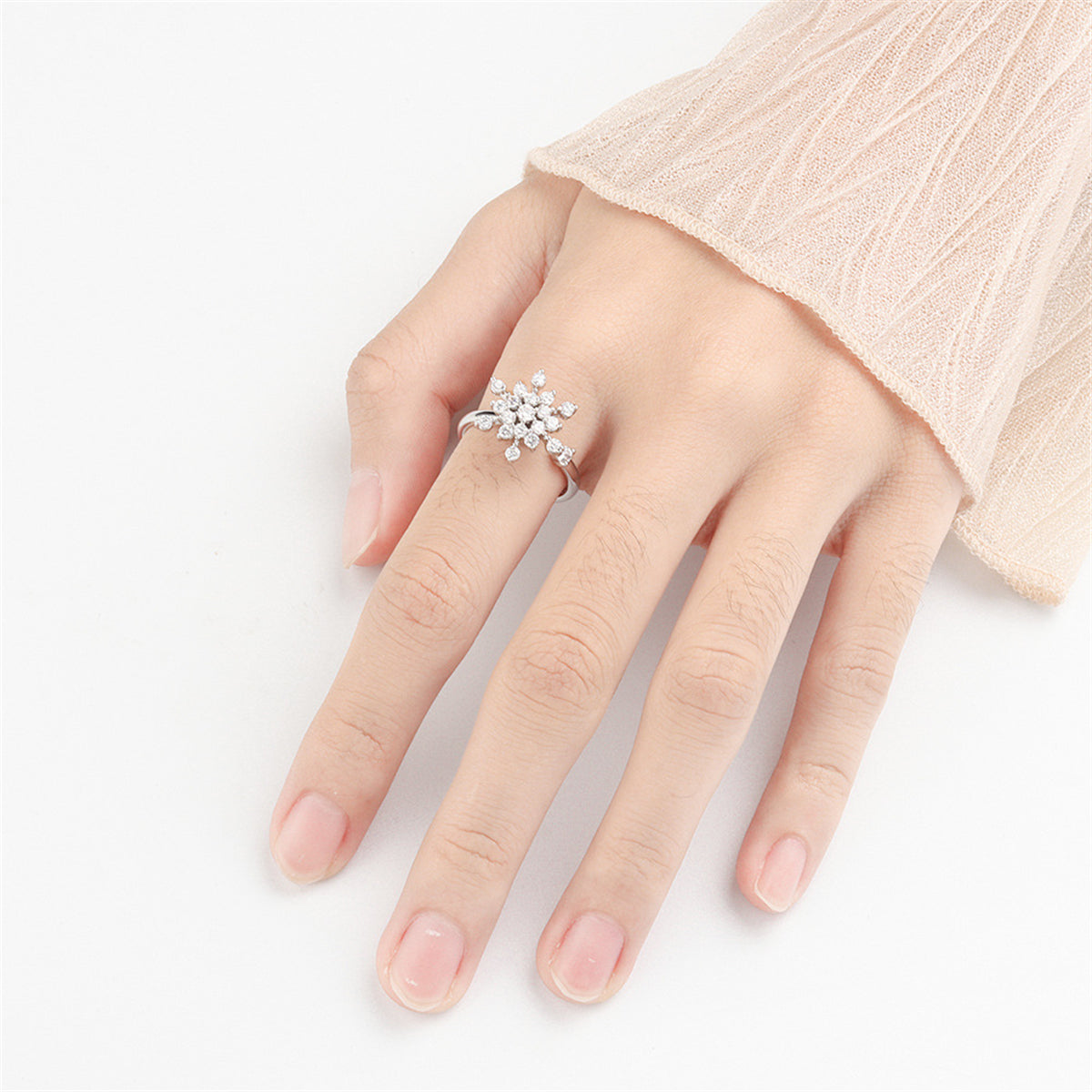 Cubic Zirconia Rotating Snowflake Open Ring