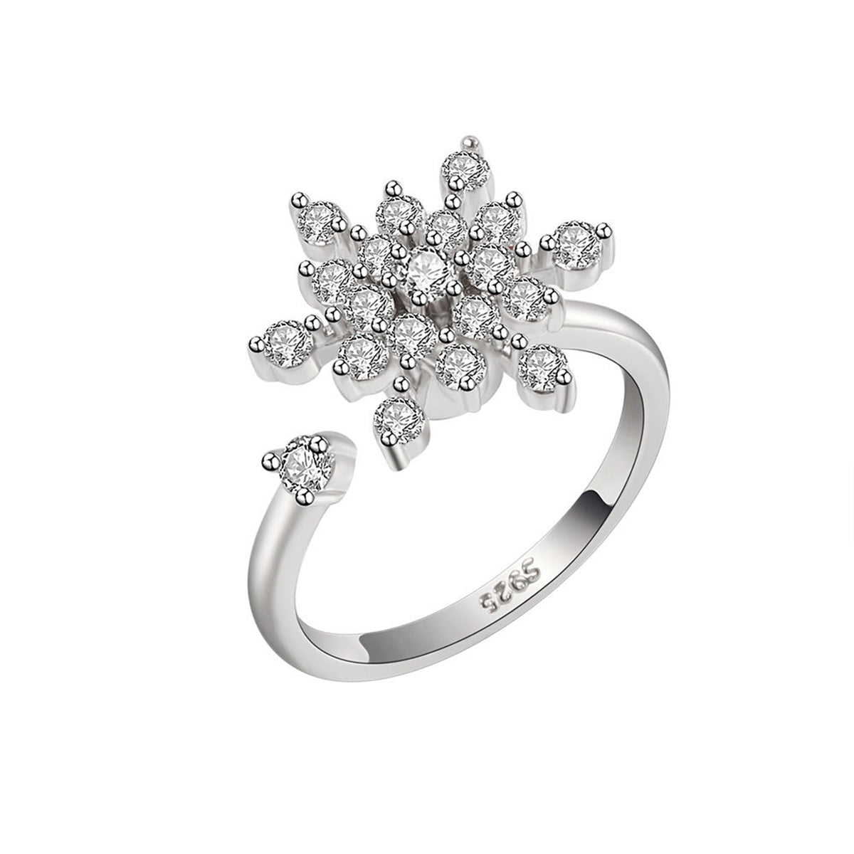 Cubic Zirconia Rotating Snowflake Open Ring