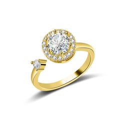 Crystal & Cubic Zirconia 18K Gold-Plated Rotating Round Open Ring