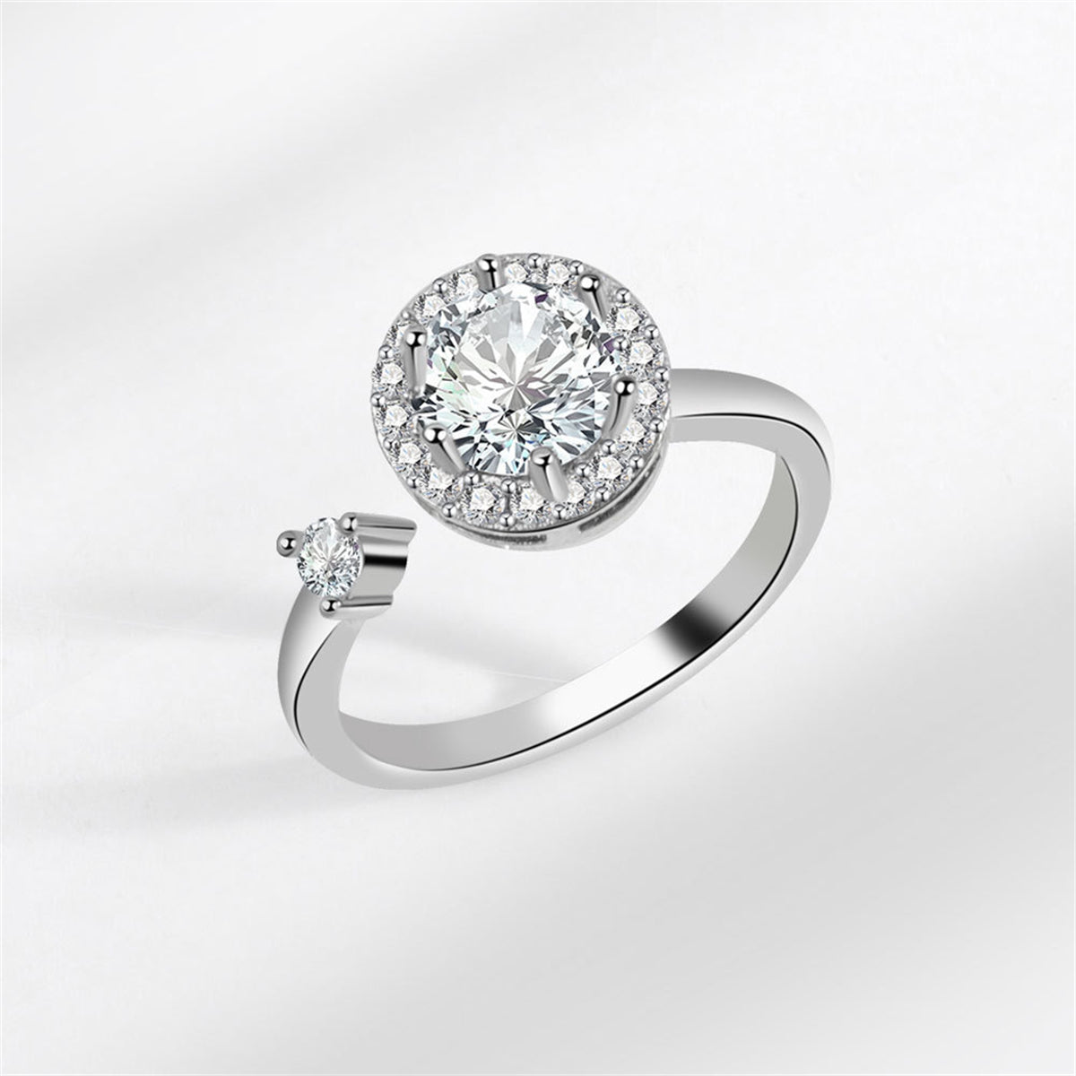 Crystal & Cubic Zirconia Silver-Plated Rotating Round Open Ring