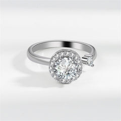 Crystal & Cubic Zirconia Silver-Plated Rotating Round Open Ring