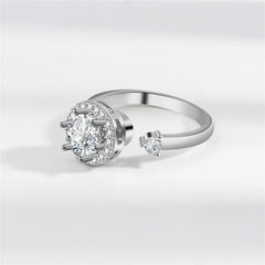 Crystal & Cubic Zirconia Silver-Plated Rotating Round Open Ring