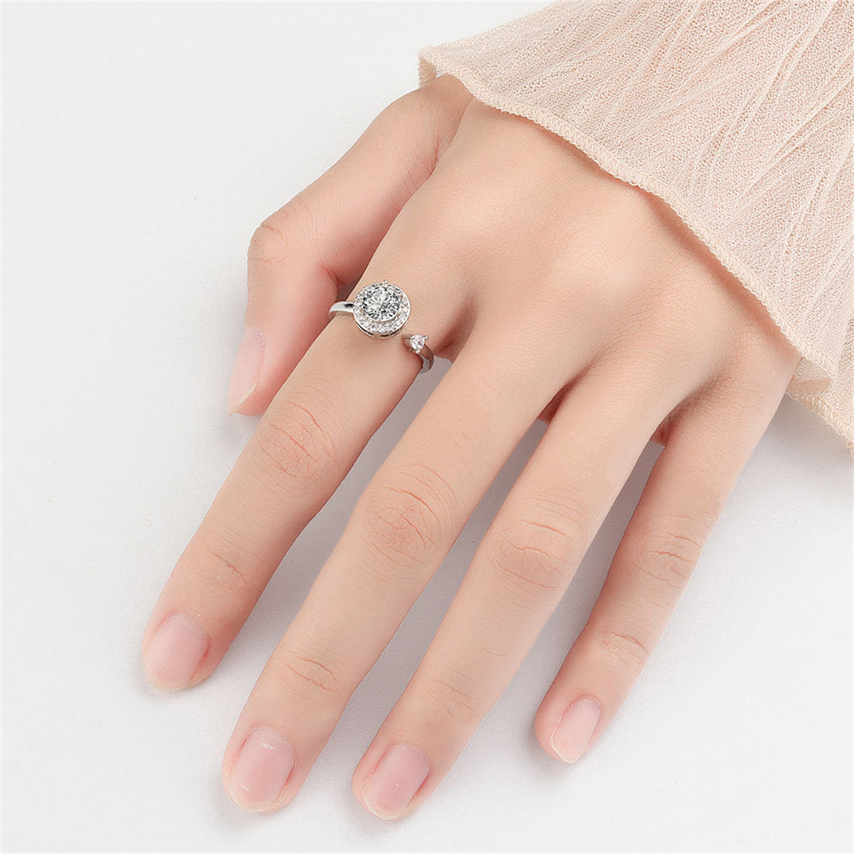 Crystal & Cubic Zirconia Silver-Plated Rotating Round Open Ring