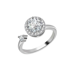 Crystal & Cubic Zirconia Silver-Plated Rotating Round Open Ring