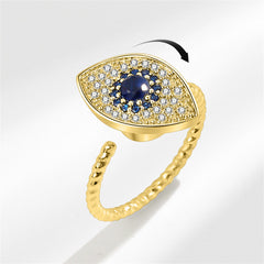 Blue Crystal & Cubic Zirconia 18K Gold-Plated Rotating Eye Open Ring