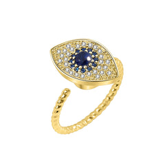 Blue Crystal & Cubic Zirconia 18K Gold-Plated Rotating Eye Open Ring