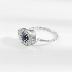 Blue Crystal & Cubic Zirconia Silver-Plated Rotating Eye Open Ring