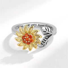 Red Cubic Zirconia & Two-Tone Rotating Sunflower Bypass Ring