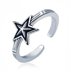 Silver-Plated & Black Star Open Ring