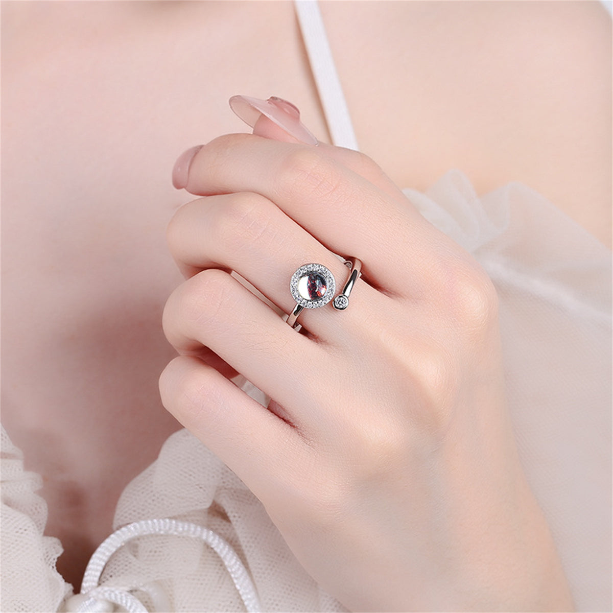 Quartz & Cubic Zirconia Rotating Hola Round Bypass Ring