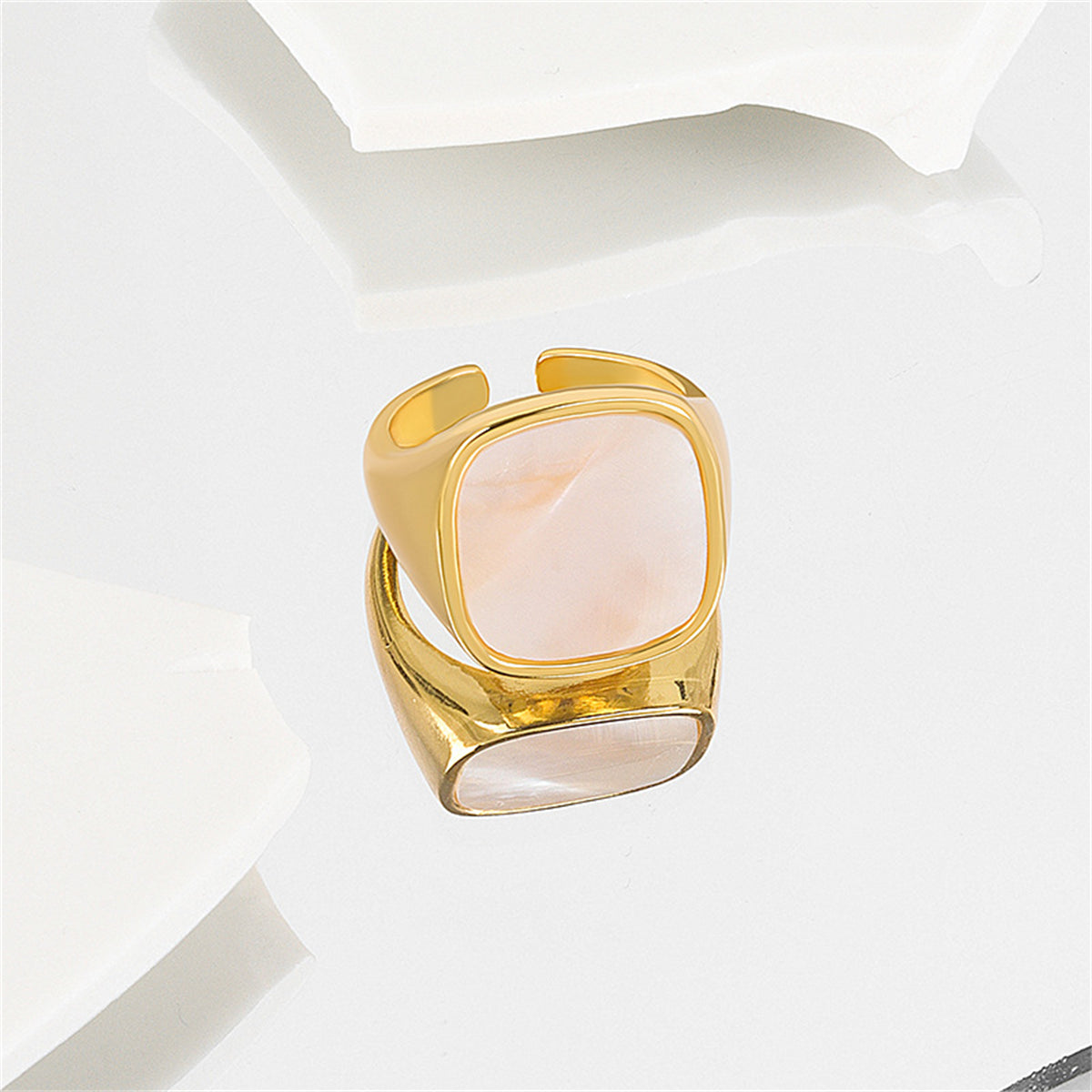 Shell & 18K Gold-Plated Square Open Ring