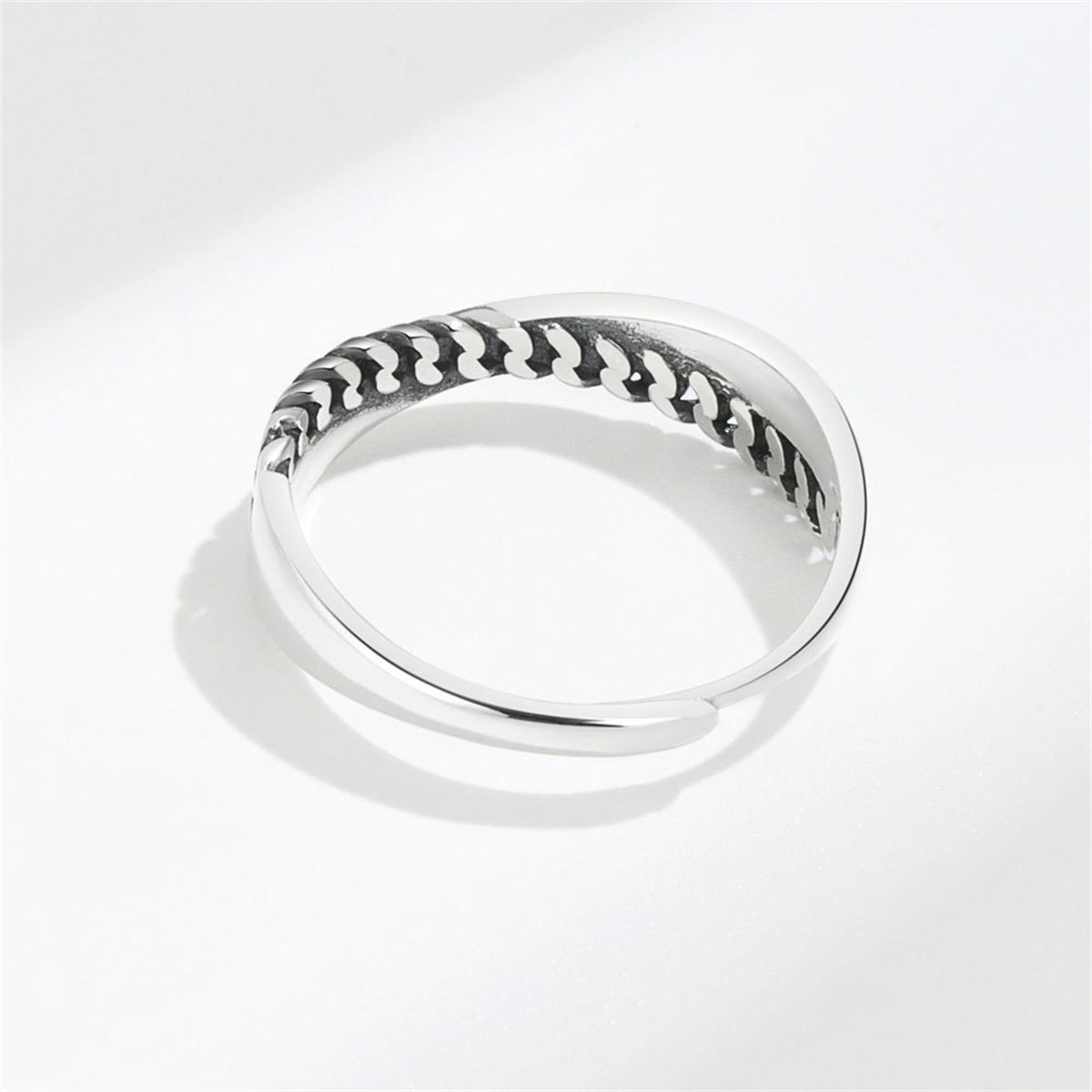 Black Enamel & Silver-Plated Crisscross Twine 'Keep Smile' Adjustable Ring