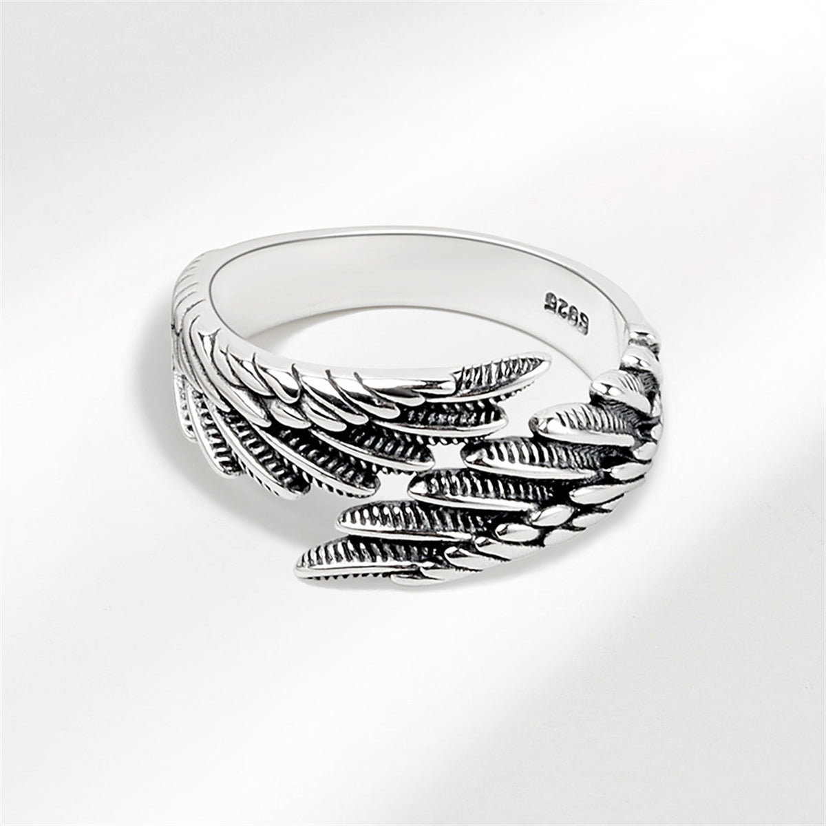 Black Enamel & Silver-Plated Feather Bypass Ring