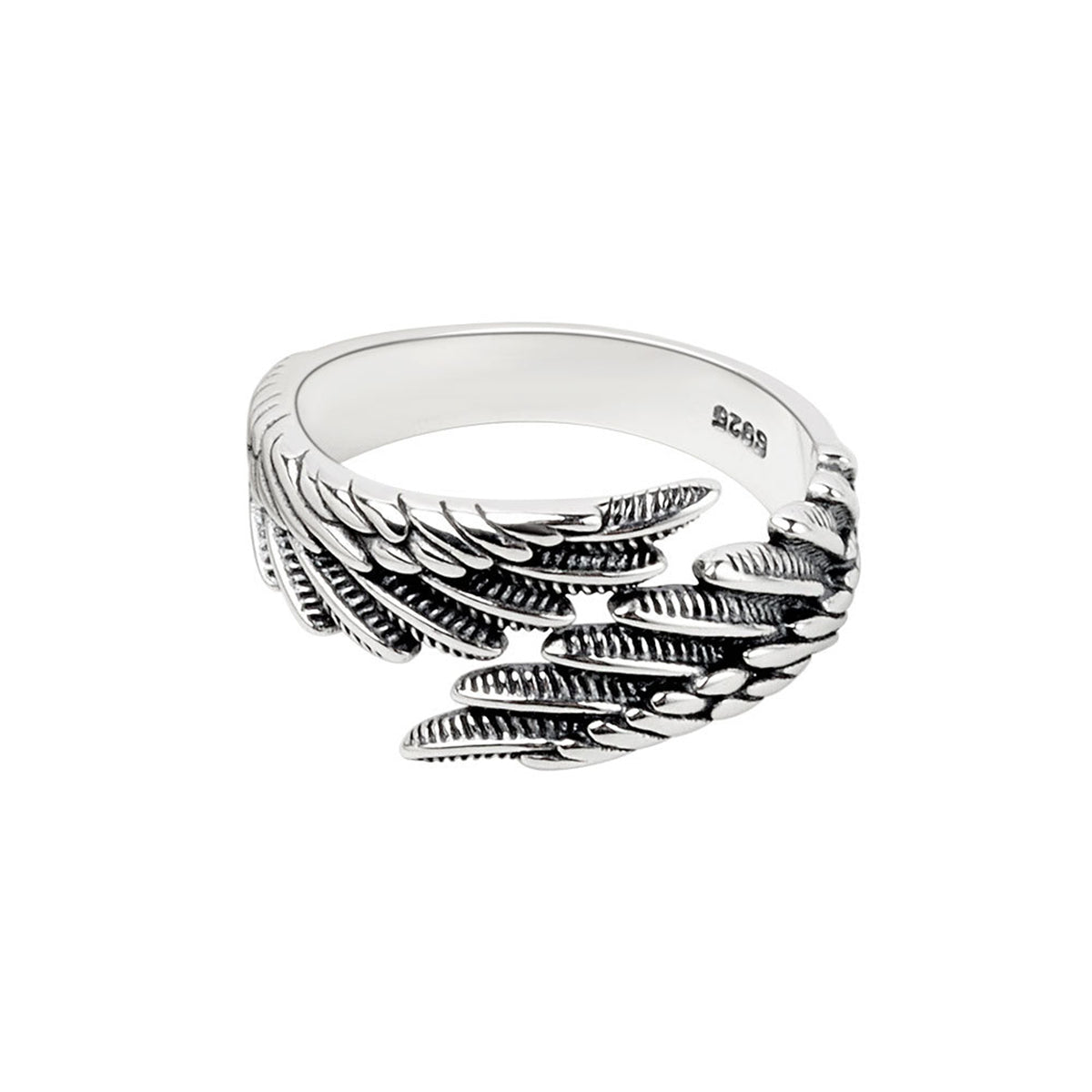 Black Enamel & Silver-Plated Feather Bypass Ring