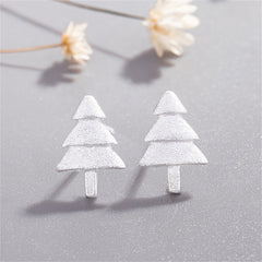 Silver-Plated Christmas Tree Stud Earrings