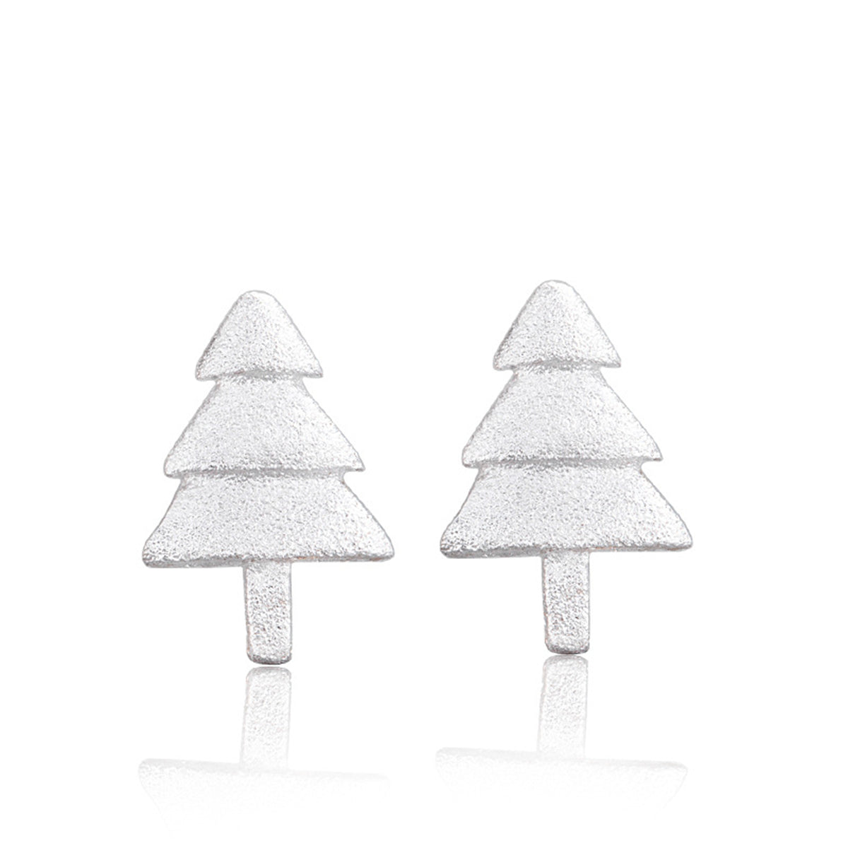 Silver-Plated Christmas Tree Stud Earrings