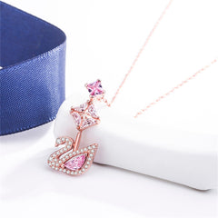 Pink Crystal & Cubic Zirconia Swan Pendant Necklace