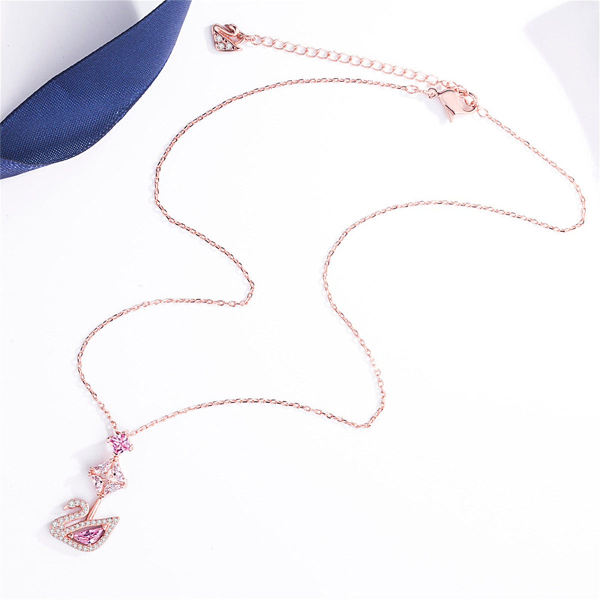 Pink Crystal & Cubic Zirconia Swan Pendant Necklace