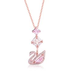 Pink Crystal & Cubic Zirconia Swan Pendant Necklace