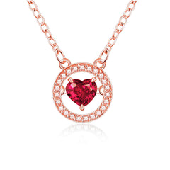 Red Crystal & Cubic Zirconia Halo Heart Pendant Necklace