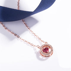 Red Crystal & Cubic Zirconia Halo Heart Pendant Necklace