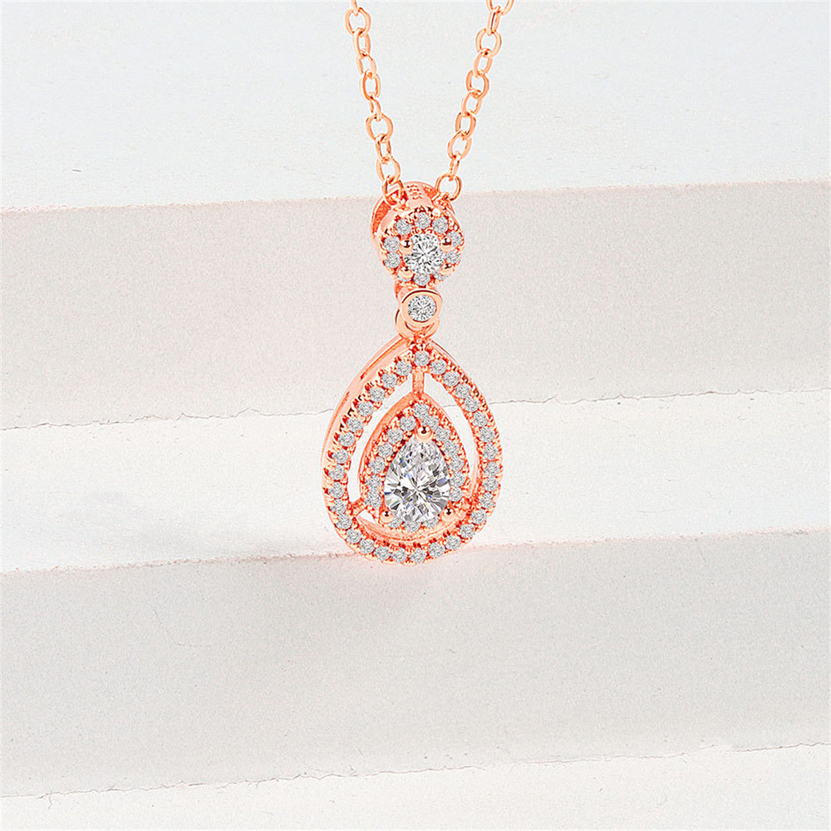 Pear Crystal & Cubic Zirconia Halo Drop Pendant Necklace