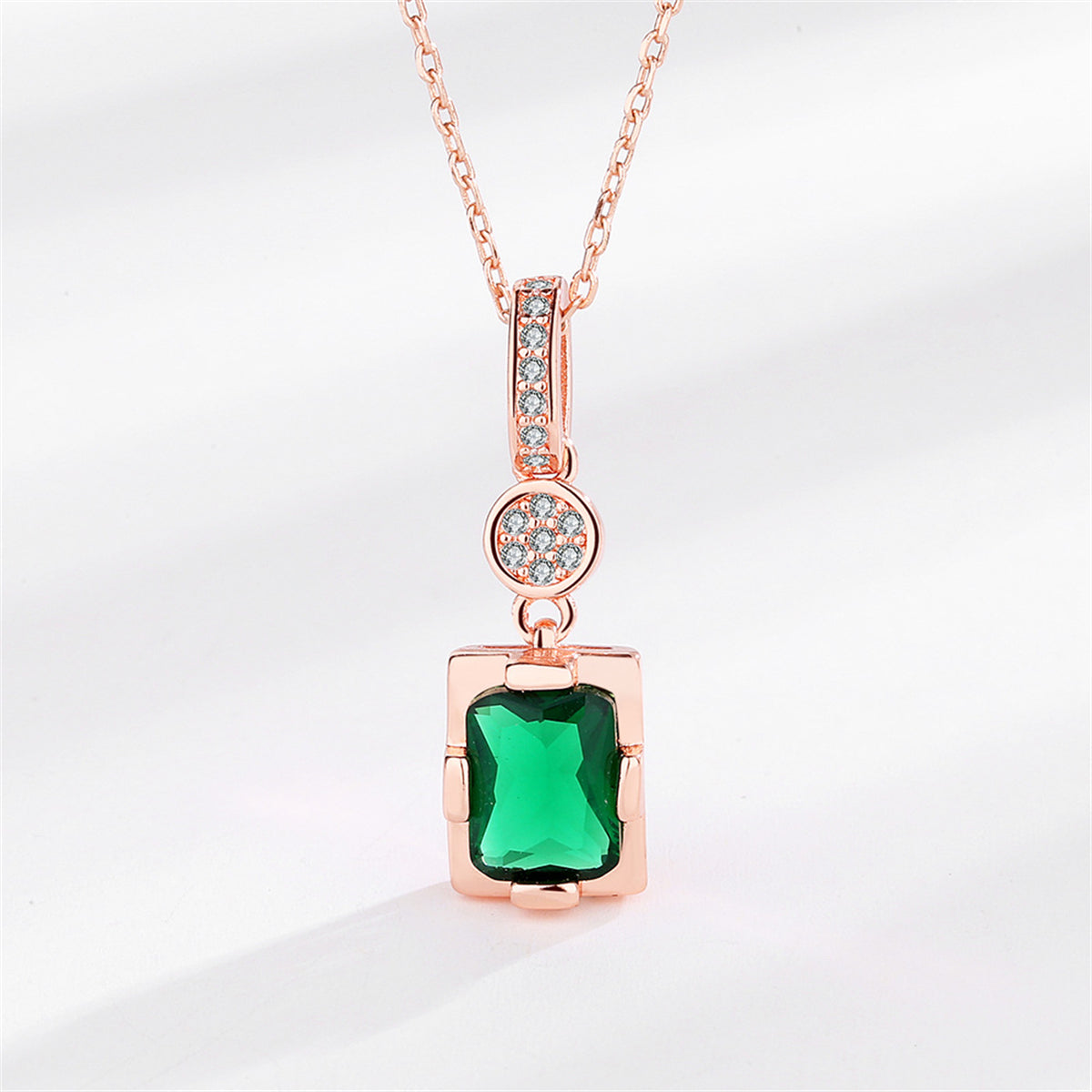 Cubic Zirconia & Green Crystal 18K Rose Gold-Plated Rectangle Pendant Necklace