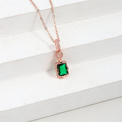 Cubic Zirconia & Green Crystal 18K Rose Gold-Plated Rectangle Pendant Necklace