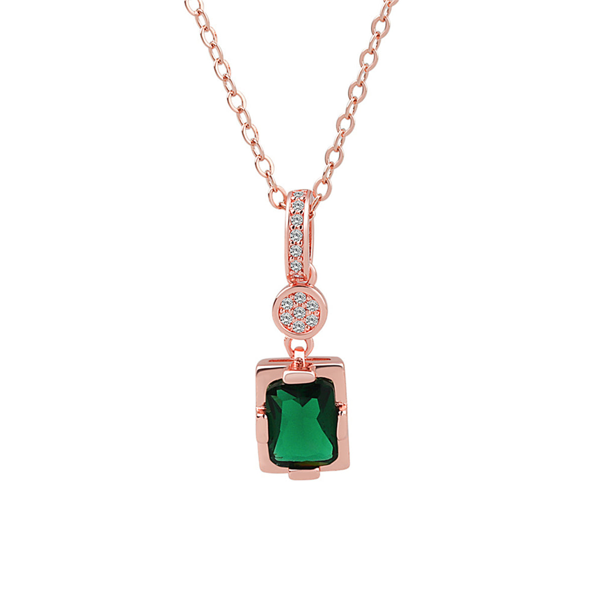 Cubic Zirconia & Green Crystal 18K Rose Gold-Plated Rectangle Pendant Necklace