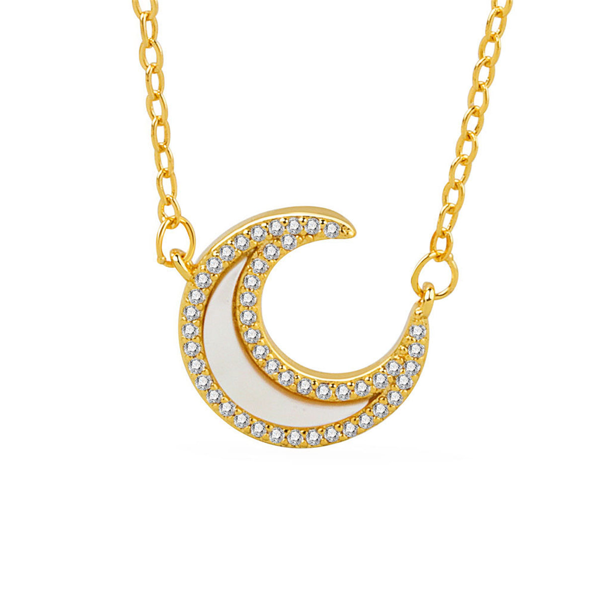 Shell & Cubic Zirconia 18K Gold-Plated Moon Pendant Necklace