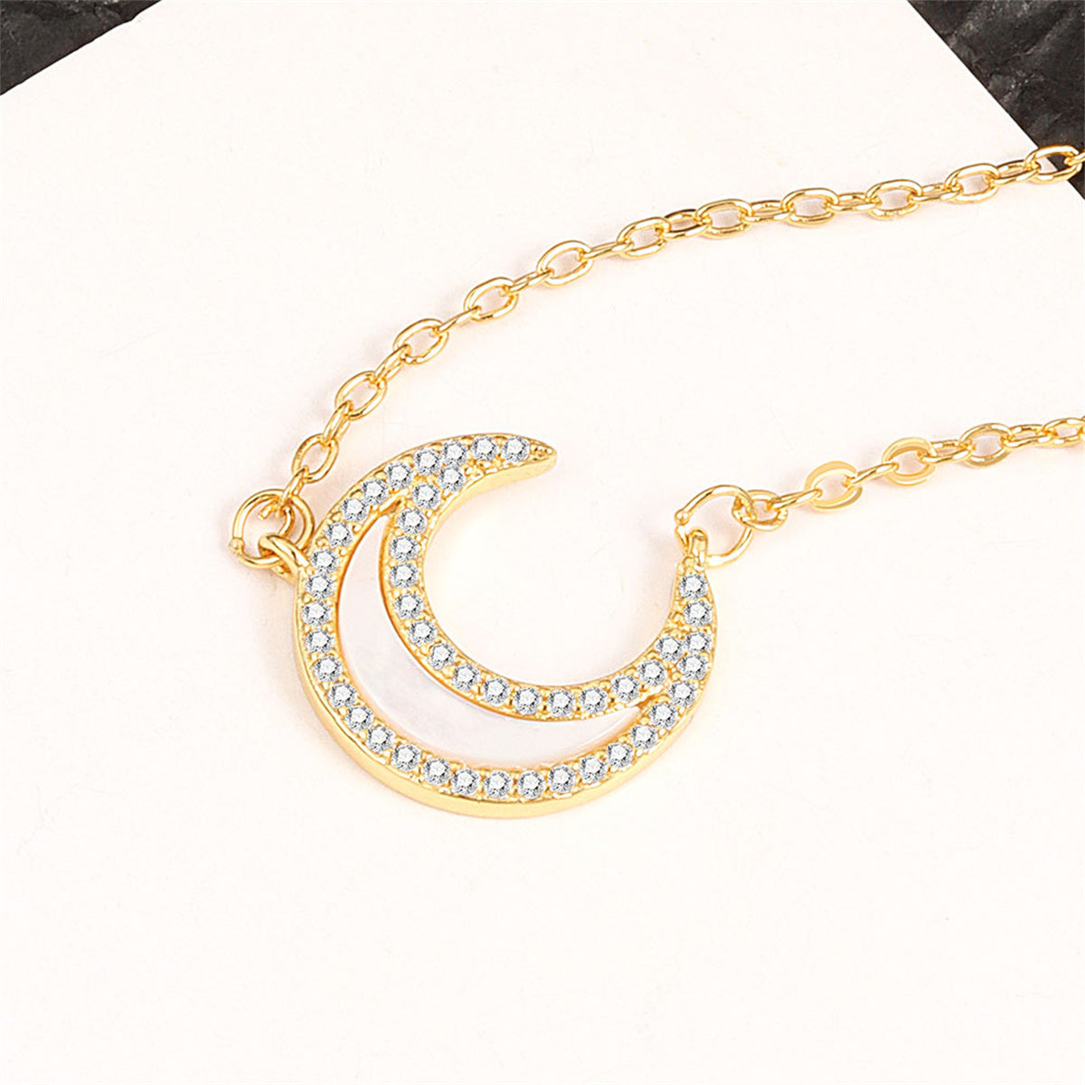 Shell & Cubic Zirconia 18K Gold-Plated Moon Pendant Necklace