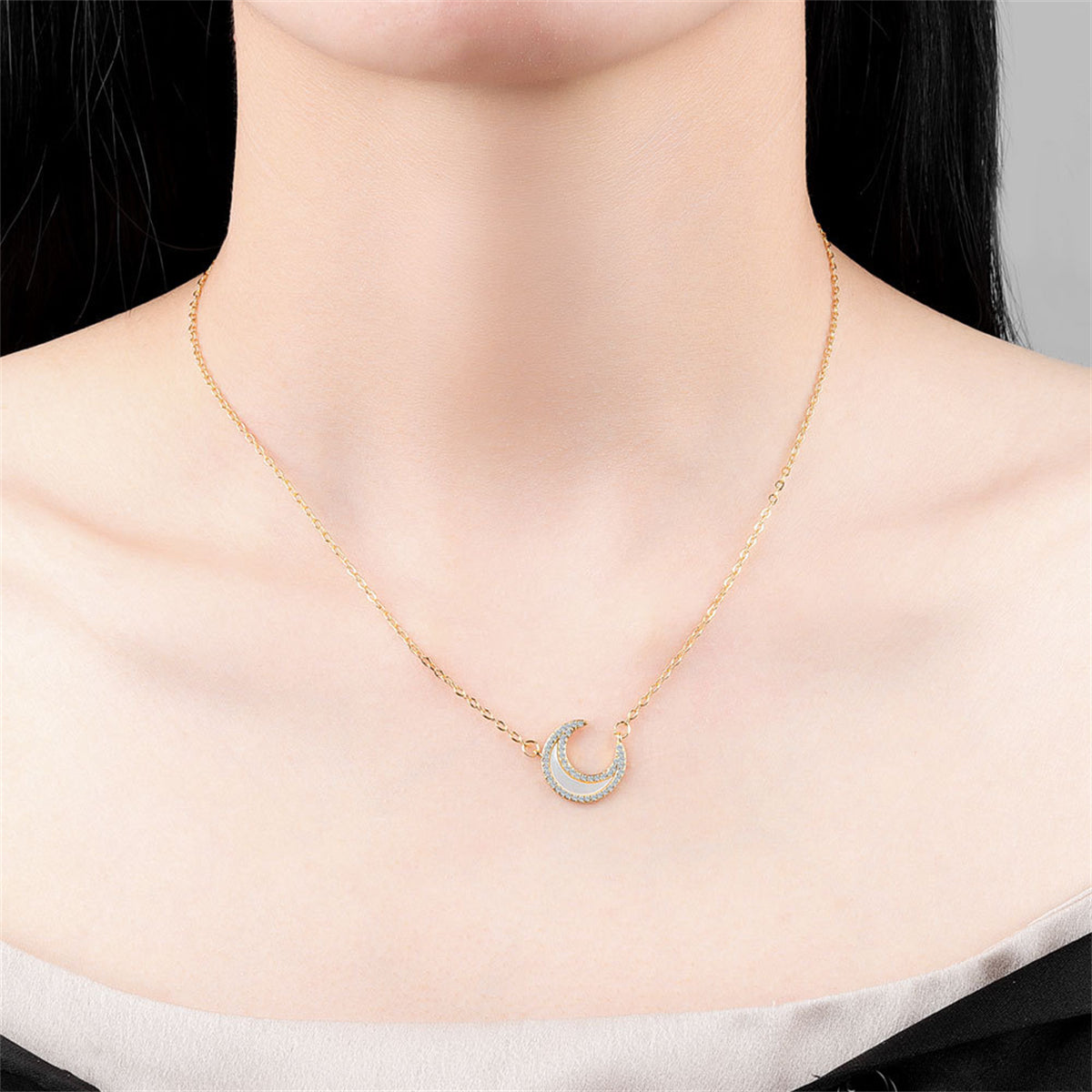 Shell & Cubic Zirconia 18K Gold-Plated Moon Pendant Necklace