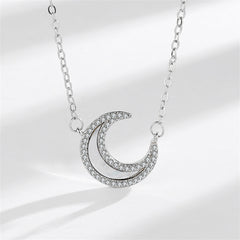 Shell & Cubic Zirconia Silver-Plated Moon Pendant Necklace