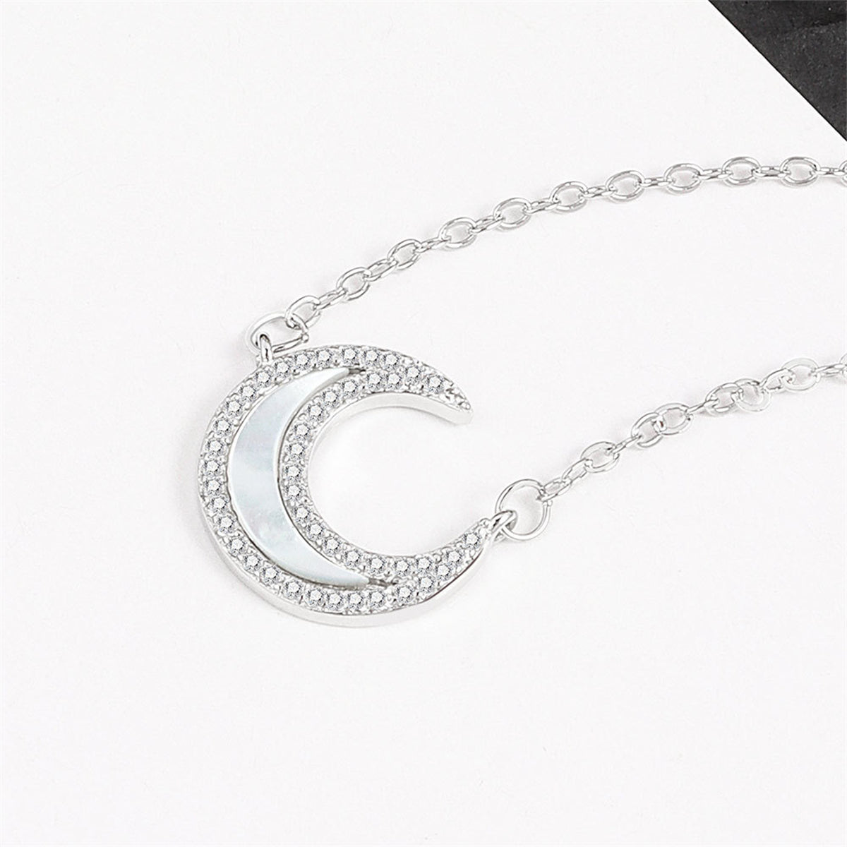 Shell & Cubic Zirconia Silver-Plated Moon Pendant Necklace