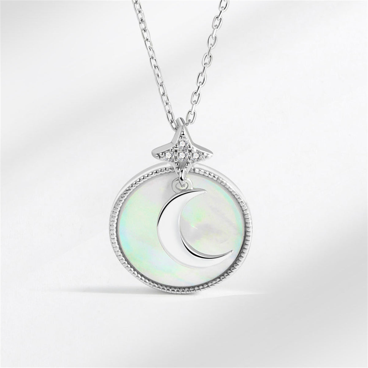 Shell & Silver-Plated Moon Round Pendant Necklace