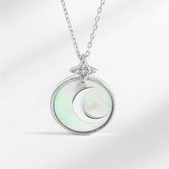 Shell & Silver-Plated Moon Round Pendant Necklace