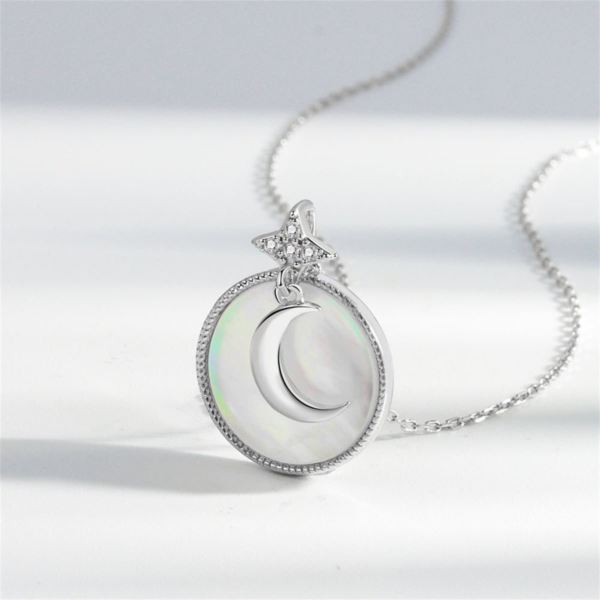 Shell & Silver-Plated Moon Round Pendant Necklace