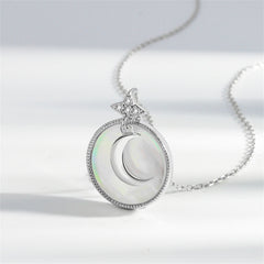 Shell & Silver-Plated Moon Round Pendant Necklace