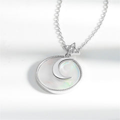 Shell & Silver-Plated Moon Round Pendant Necklace