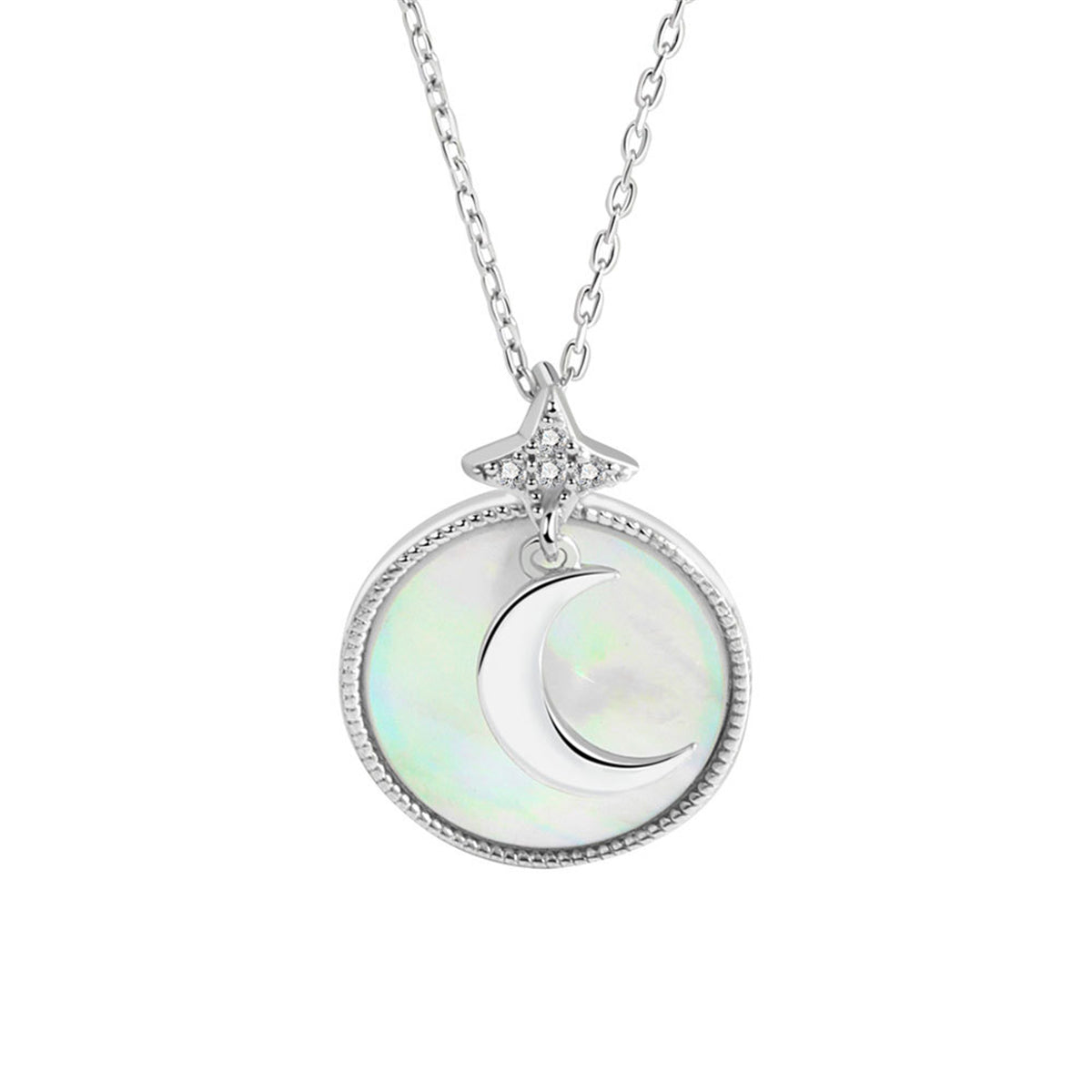 Shell & Silver-Plated Moon Round Pendant Necklace