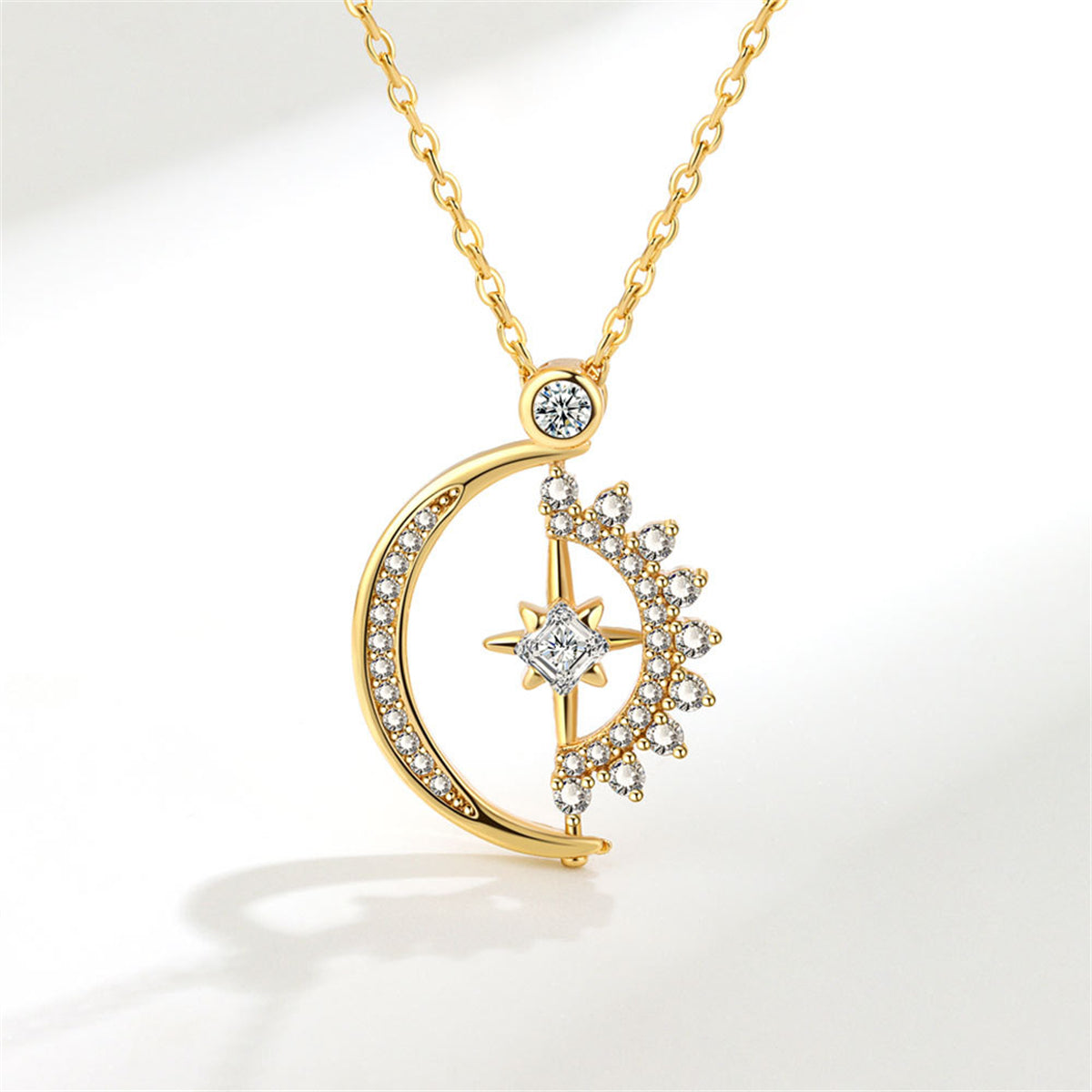 Crystal & Cubic Zirconia 18K Gold-Plated Celestial Spinning Pendant Necklace